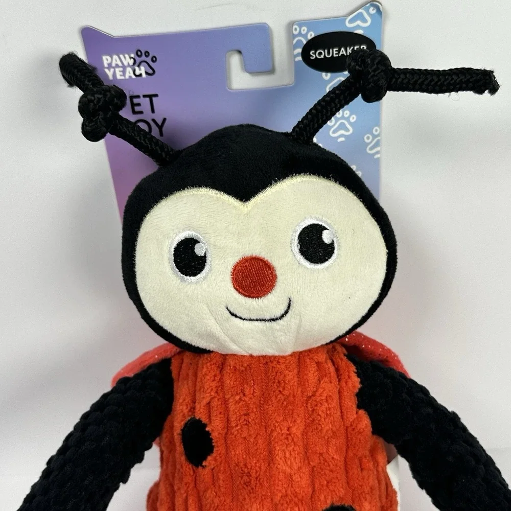 Ladybug Dog Toy Plush Squeaky Pet Toy Red Black Long Legs Cute Bug